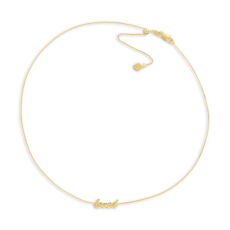 "LOVED" Choker Necklace 14K Yellow Gold 16" Adj.