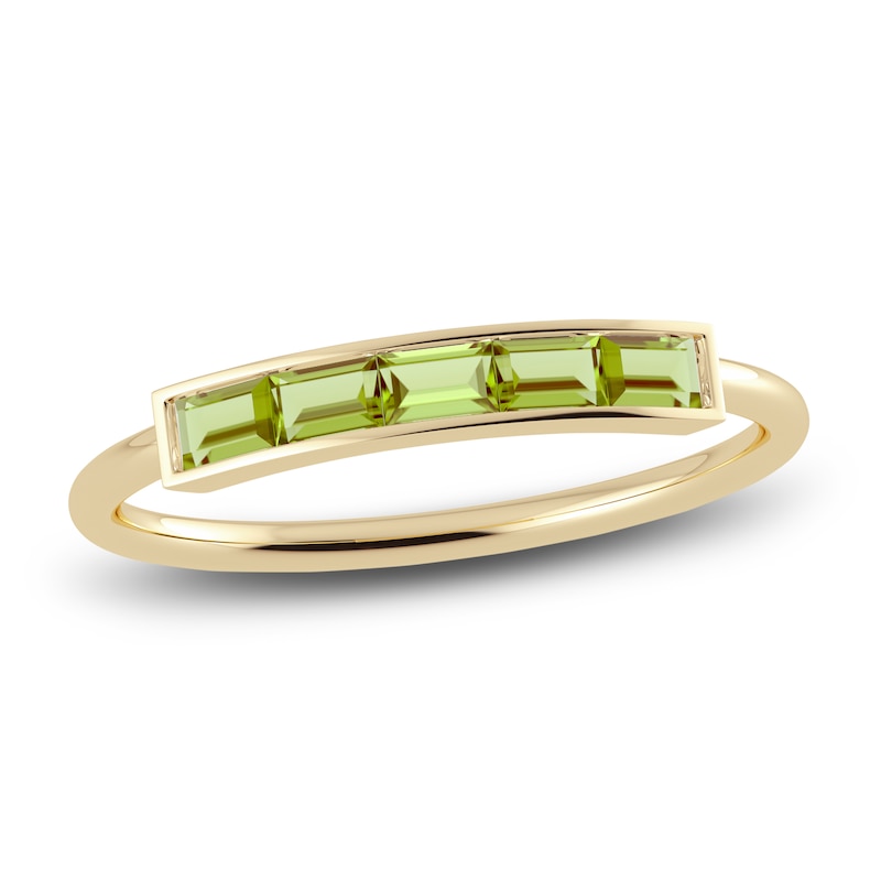 Juliette Maison Natural Peridot Baguette Bar Ring 10K Yellow Gold