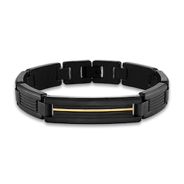 Men's Accent Bracelet Gold Ion-Plated Stainless Steel/Black Titanium 8.5&quot;