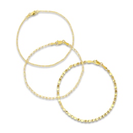 Solid Bead, Paperclip & Mirror Chain Bracelet Set 14K Yellow Gold 7.25&quot;