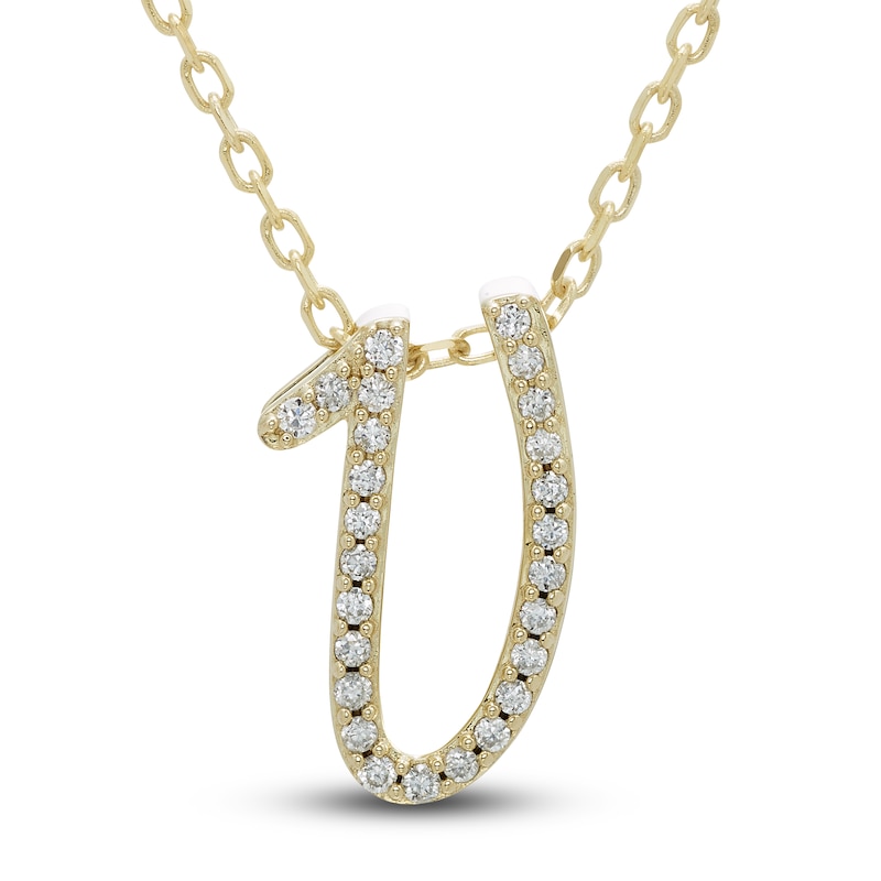 Main Image 1 of Diamond Initial V Pendant Necklace 1/10 ct tw Round 10K Yellow Gold 18&quot;