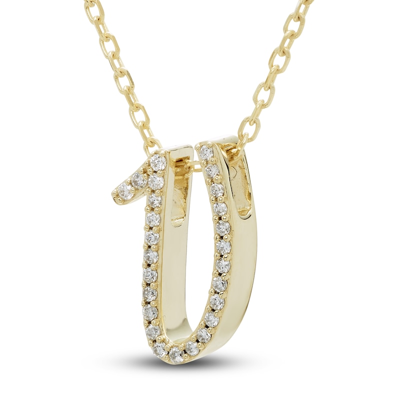 Main Image 2 of Diamond Initial V Pendant Necklace 1/10 ct tw Round 10K Yellow Gold 18&quot;