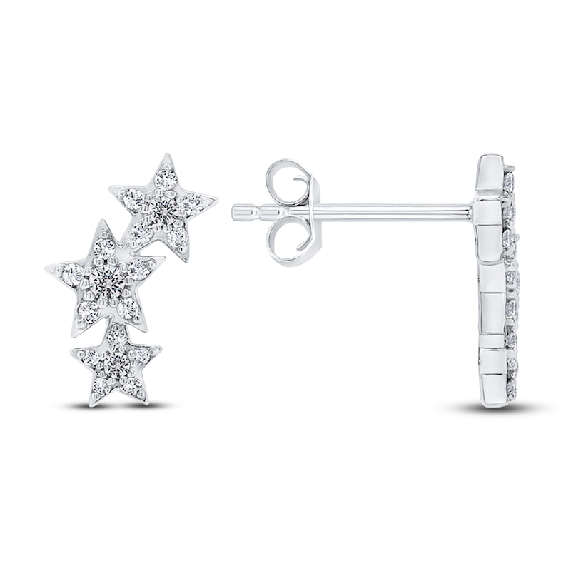 Main Image 2 of Diamond Star Drop Earrings 1/5 ct tw Round 14K White Gold