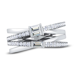 Diamond Multi Row Ring 1/3 ct tw Baguette/Round 14K White Gold