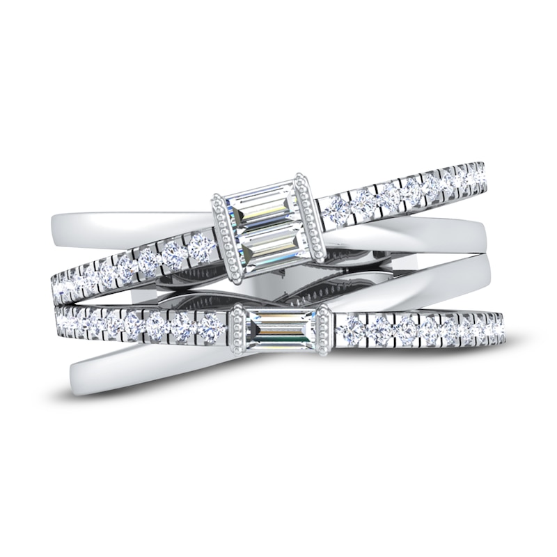 Main Image 1 of Diamond Multi Row Ring 1/3 ct tw Baguette/Round 14K White Gold