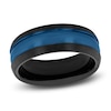 Thumbnail Image 1 of Men's Stripe Wedding Band Black & Blue Tungsten Carbide 8mm