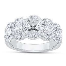Certified Diamond Halo Engagement Ring Setting 1-1/2 ct tw 18K White Gold