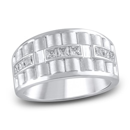 Men's Ribbed Square Diamond Anniversary Band 3/4 ct tw 14K White Gold