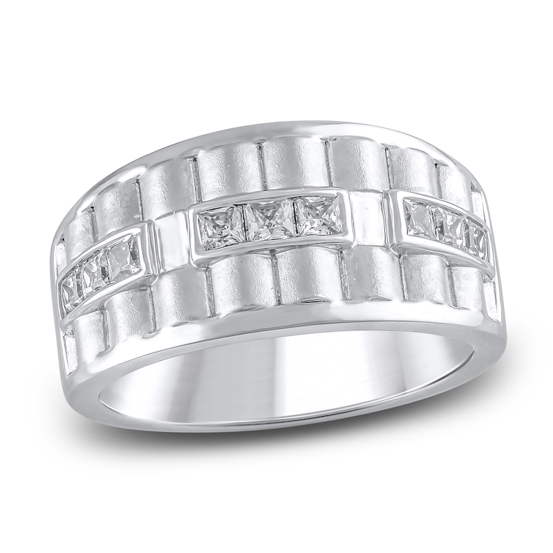 Men's Ribbed Square Diamond Anniversary Band 3/4 ct tw 14K White Gold