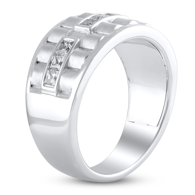 Men's Ribbed Square Diamond Anniversary Band 3/4 ct tw 14K White Gold