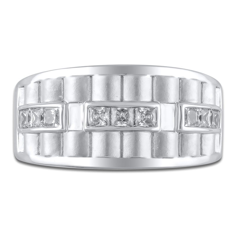 Men's Ribbed Square Diamond Anniversary Band 3/4 ct tw 14K White Gold