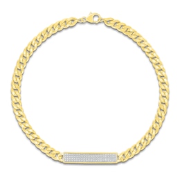 Diamond Bar Miami Cuban Curb Chain Bracelet 1/4 ct tw 10K Yellow Gold 7.5&quot;