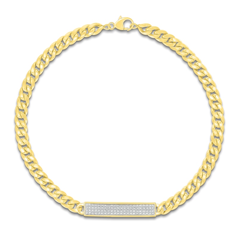 Main Image 1 of Diamond Bar Miami Cuban Curb Chain Bracelet 1/4 ct tw 10K Yellow Gold 7.5&quot;