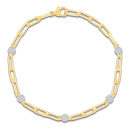 Multi-Diamond Station Paperclip Chain Bracelet 1/3 ct tw 10K Yellow Gold 7.5&quot;