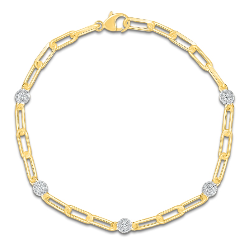 Main Image 1 of Multi-Diamond Station Paperclip Chain Bracelet 1/3 ct tw 10K Yellow Gold 7.5&quot;