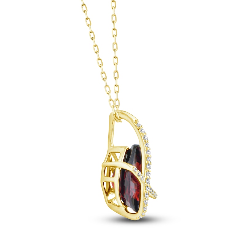 Pear-Shaped Natural Garnet & Diamond Crossover Necklace 1/15 ct tw 14K Yellow Gold