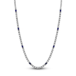 Blue Nile X Jared Baguette-Cut Natural Blue Sapphire & Diamond Tennis Necklace 2 ct tw 14K White Gold