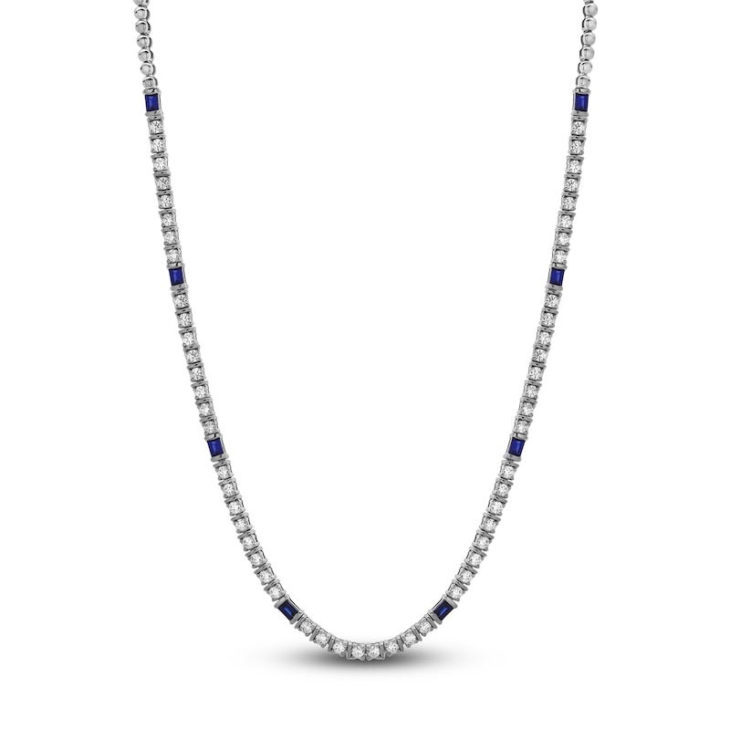 Blue Nile X Jared Baguette-Cut Natural Blue Sapphire & Diamond Tennis Necklace 2 ct tw 14K White Gold