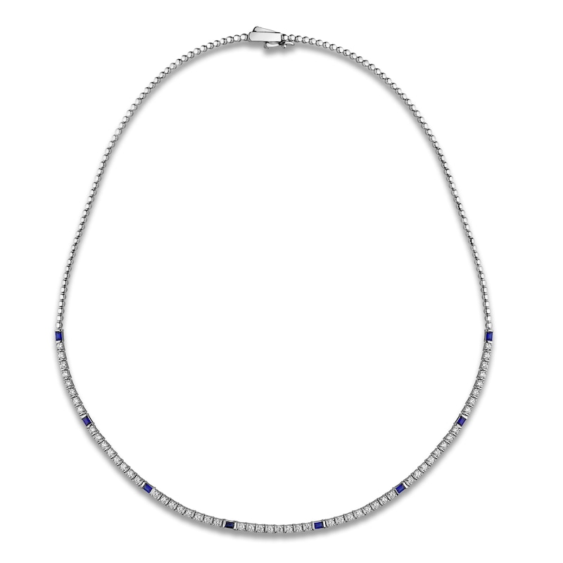 Blue Nile X Jared Baguette-Cut Natural Blue Sapphire & Diamond Tennis Necklace 2 ct tw 14K White Gold