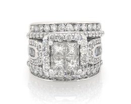 Previously Owned Princess-Cut Quad Diamond Halo Bridal Set 2-7/8 ct tw 14K White Gold Size 5.75