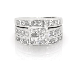 Previously Owned Princess-Cut Quad Diamond Bridal Set 3-3/8 ct tw 14K White Gold Size 7.25