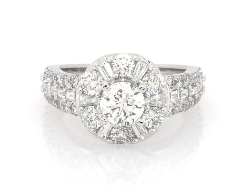 Main Image 1 of Previously Owned Round-Cut Diamond Halo Engagement Ring 2-3/8 ct tw 14K White Gold Size 7