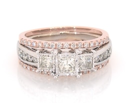 Previously Owned Princess-Cut Diamond Three-Stone Bridal Set 1-1/5 ct tw 14K Two-Tone Gold Size 8