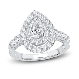 Diamond Double Halo Engagement Ring 1-1/2 ct tw Pear/Round 14K White Gold