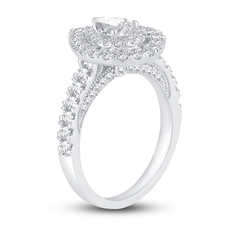 Diamond Double Halo Engagement Ring 1-1/2 ct tw Pear/Round 14K White ...