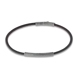 Marco Dal Maso Men's Thin Brown Leather Bracelet Sterling Silver 8&quot;