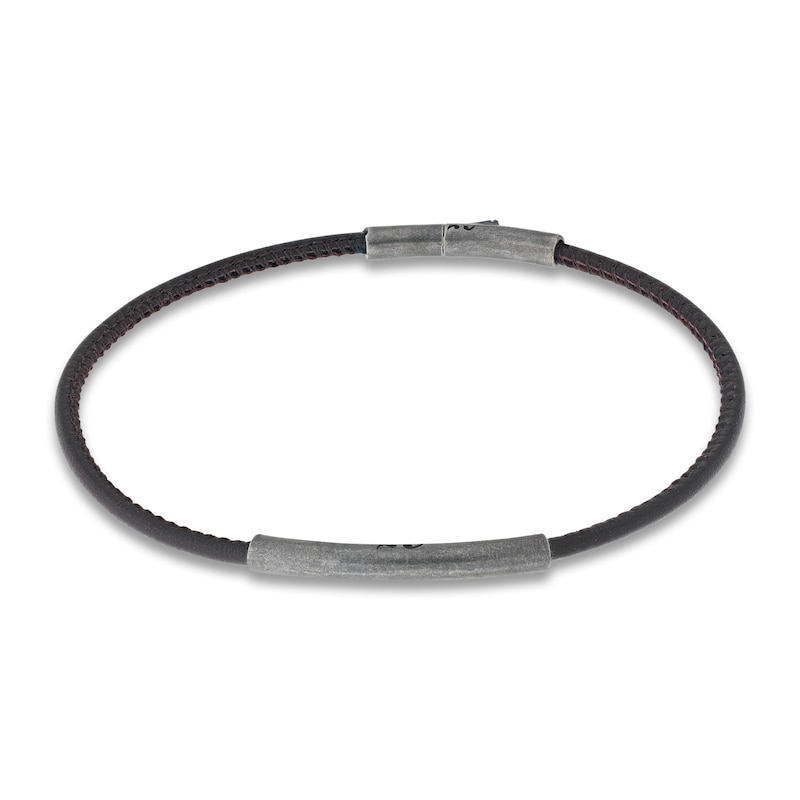 Main Image 1 of Marco Dal Maso Men's Thin Brown Leather Bracelet Sterling Silver 8&quot;