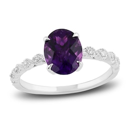 Natural Amethyst Engagement Ring 1/20 ct tw Diamonds 14K White Gold