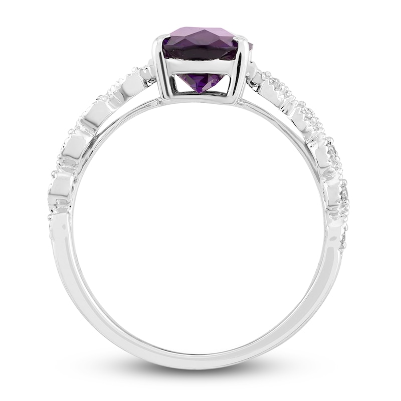 Natural Amethyst Engagement Ring 1/20 ct tw Diamonds 14K White Gold