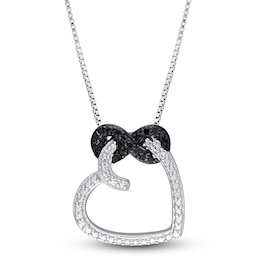 Black Diamond Heart Necklace 1/20 ct tw Round Sterling Silver 18&quot;