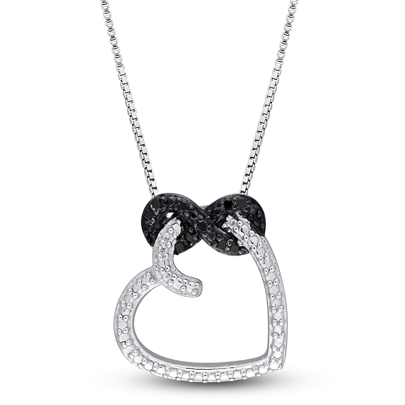 Black Diamond Heart Necklace 1/20 ct tw Round Sterling Silver 18"