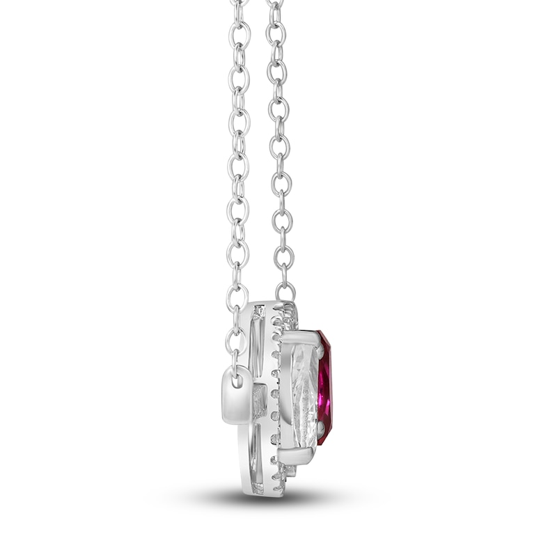 Main Image 3 of Lab-Created Ruby & White Lab-Created Sapphire Pendant Necklace 10K White Gold