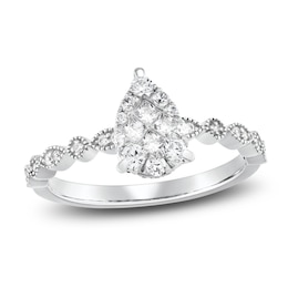 Diamond Engagement Ring 1/2 ct tw Round/Princess 14K White Gold