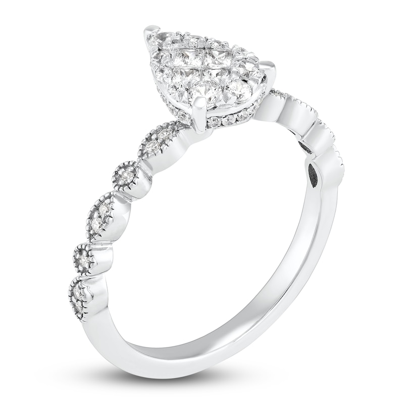 Diamond Engagement Ring 1/2 ct tw Round/Princess 14K White Gold