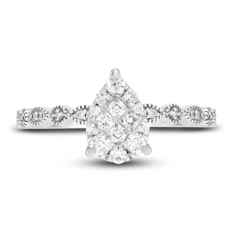 Diamond Engagement Ring 1/2 ct tw Round/Princess 14K White Gold