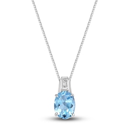 Natural Blue Topaz & White Lab-Created Sapphire Pendant Necklace 10K White Gold 18&quot;