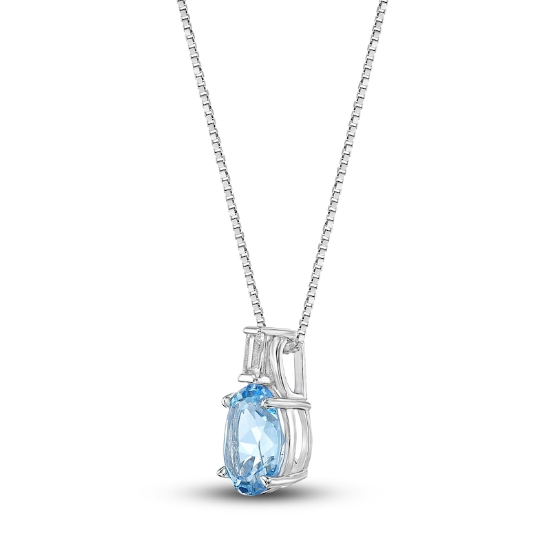 Natural Blue Topaz & White Lab-Created Sapphire Pendant Necklace 10K White Gold 18"