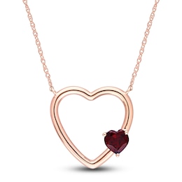 Natural Garnet Heart Pendant Necklace 10K Rose Gold 17&quot;