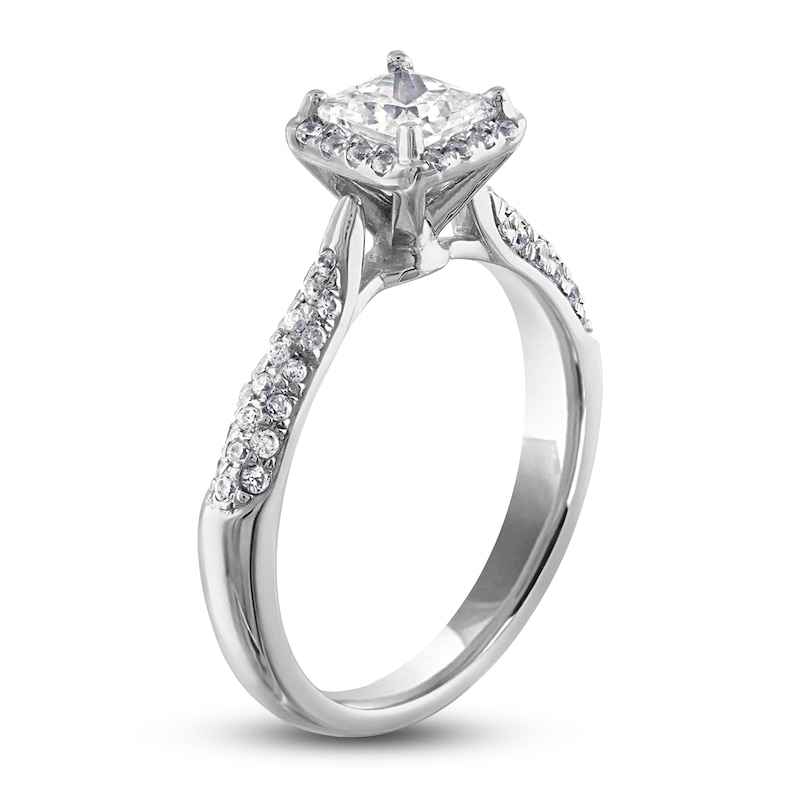 Main Image 2 of Diamond Halo Engagement Ring 1-1/6 ct tw Princess/Round 14K White Gold