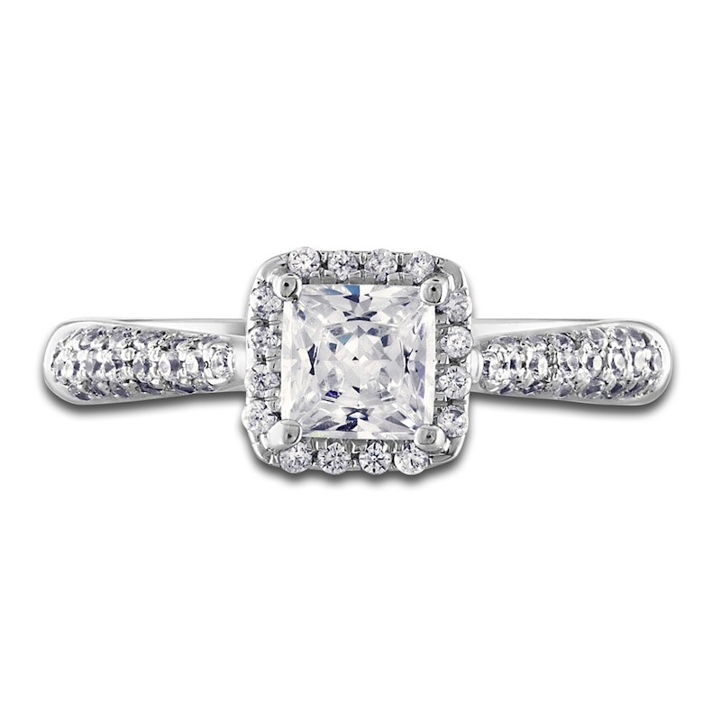 Main Image 3 of Diamond Halo Engagement Ring 1-1/6 ct tw Princess/Round 14K White Gold