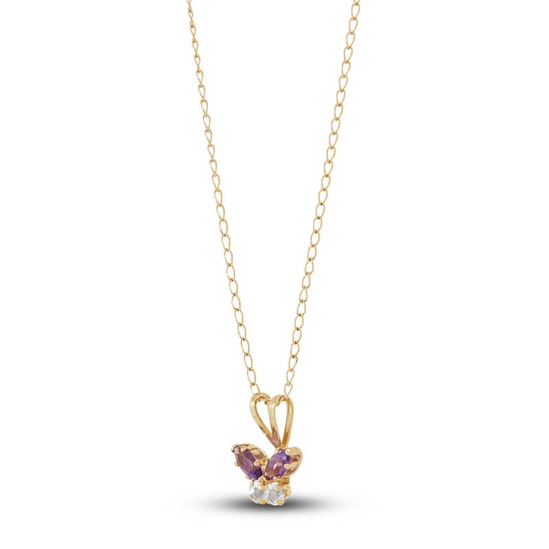 Main Image 2 of Children's Natural Amethyst & Natural White Topaz Butterfly Necklace 14K Yellow Gold  13&quot;