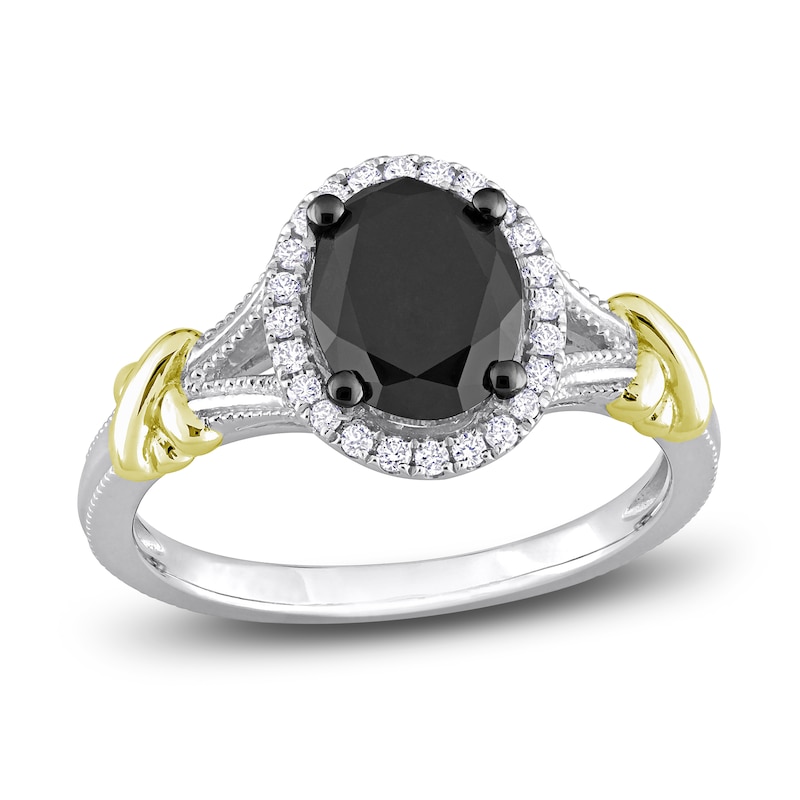 Main Image 1 of Y-Knot Black Diamond Ring 2-1/8 ct tw Oval/Round 14K Two-Tone Gold