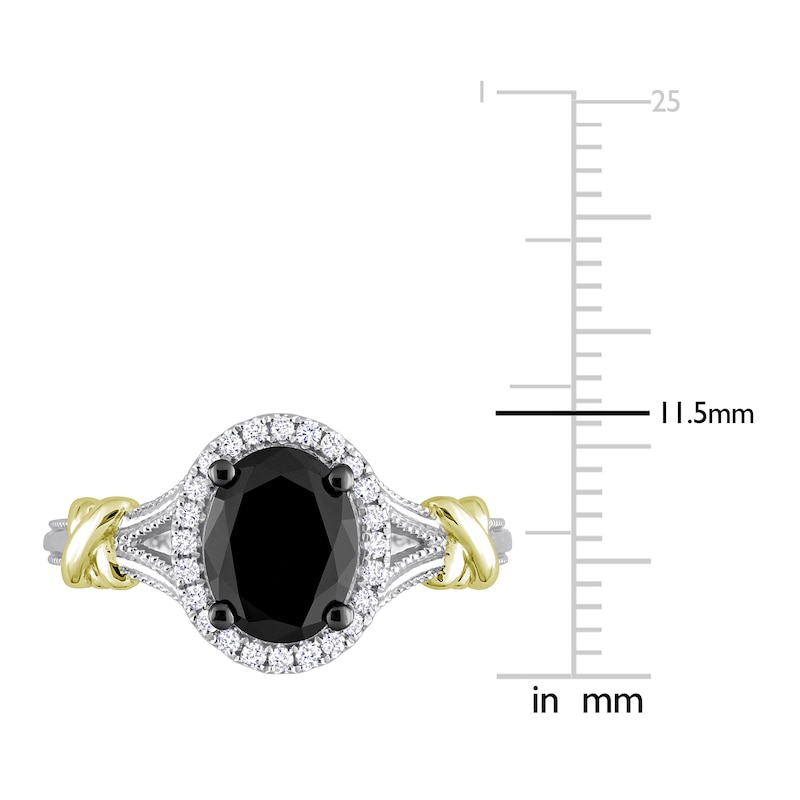 Main Image 4 of Y-Knot Black Diamond Ring 2-1/8 ct tw Oval/Round 14K Two-Tone Gold