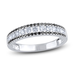 Black & White Diamond Anniversary Band 1/2 ct tw Round 14K White Gold