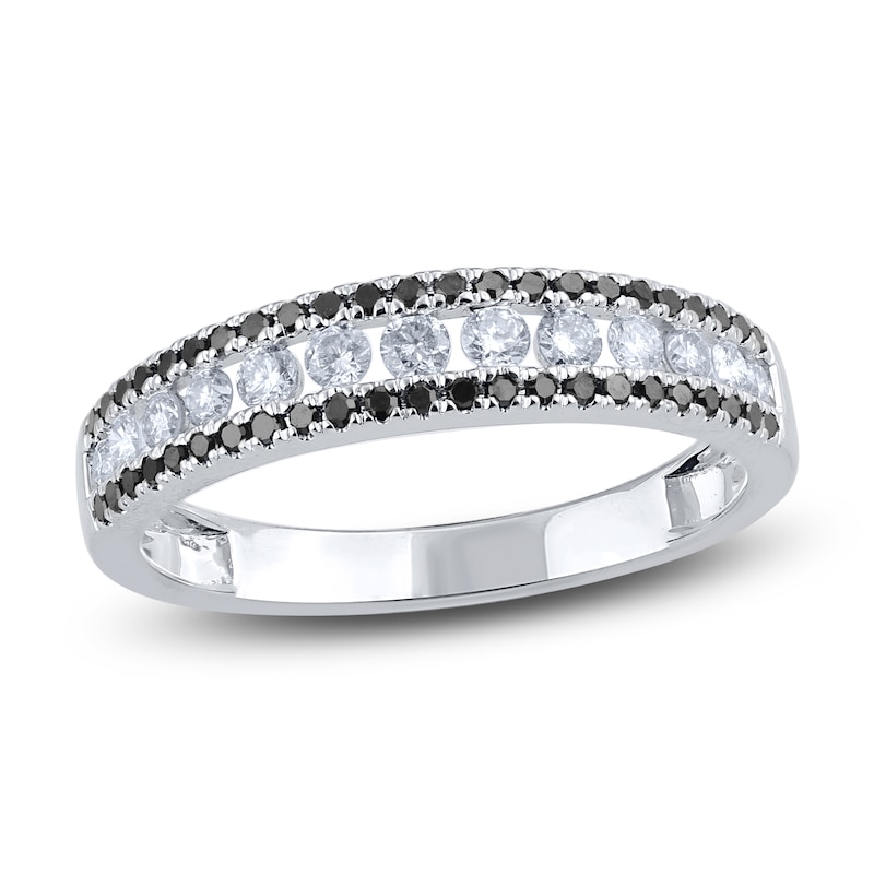 Main Image 1 of Black & White Diamond Anniversary Band 1/2 ct tw Round 14K White Gold