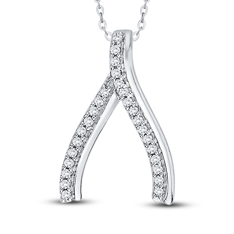 Main Image 1 of Diamond Wishbone Pendant Necklace 1/8 ct tw Round 14K White Gold 18&quot;